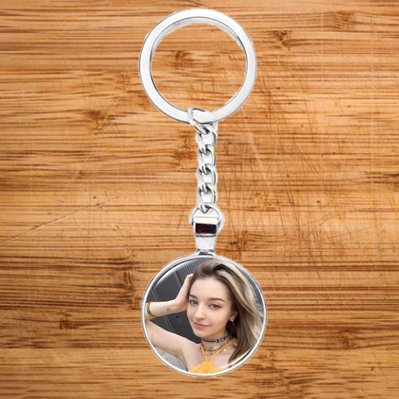 Custom Photo Keychain for Men Women Personalized Daughter Baby Family Best Friend Singer Logo Name Glass Key Ring Gift